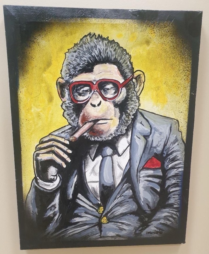 Chimp in Red Glasses