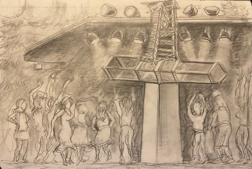 Graphite drawing of the crowd at Valhalla Fest